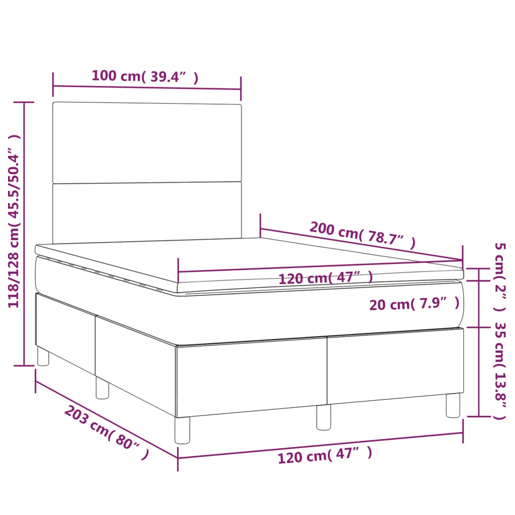 vidaXL Cama boxspring com colchão 120x200 cm veludo rosa