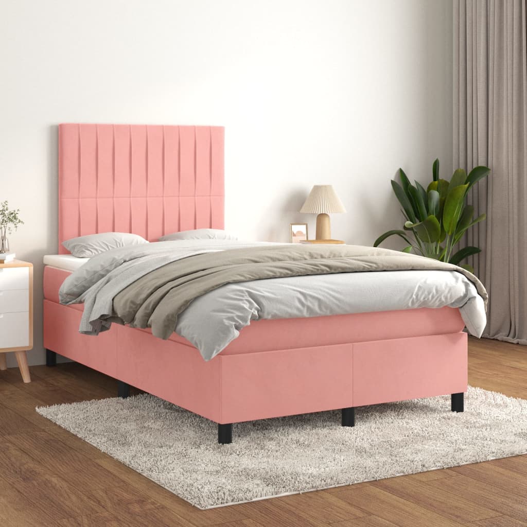 vidaXL Cama boxspring com colchão 120x200 cm veludo rosa