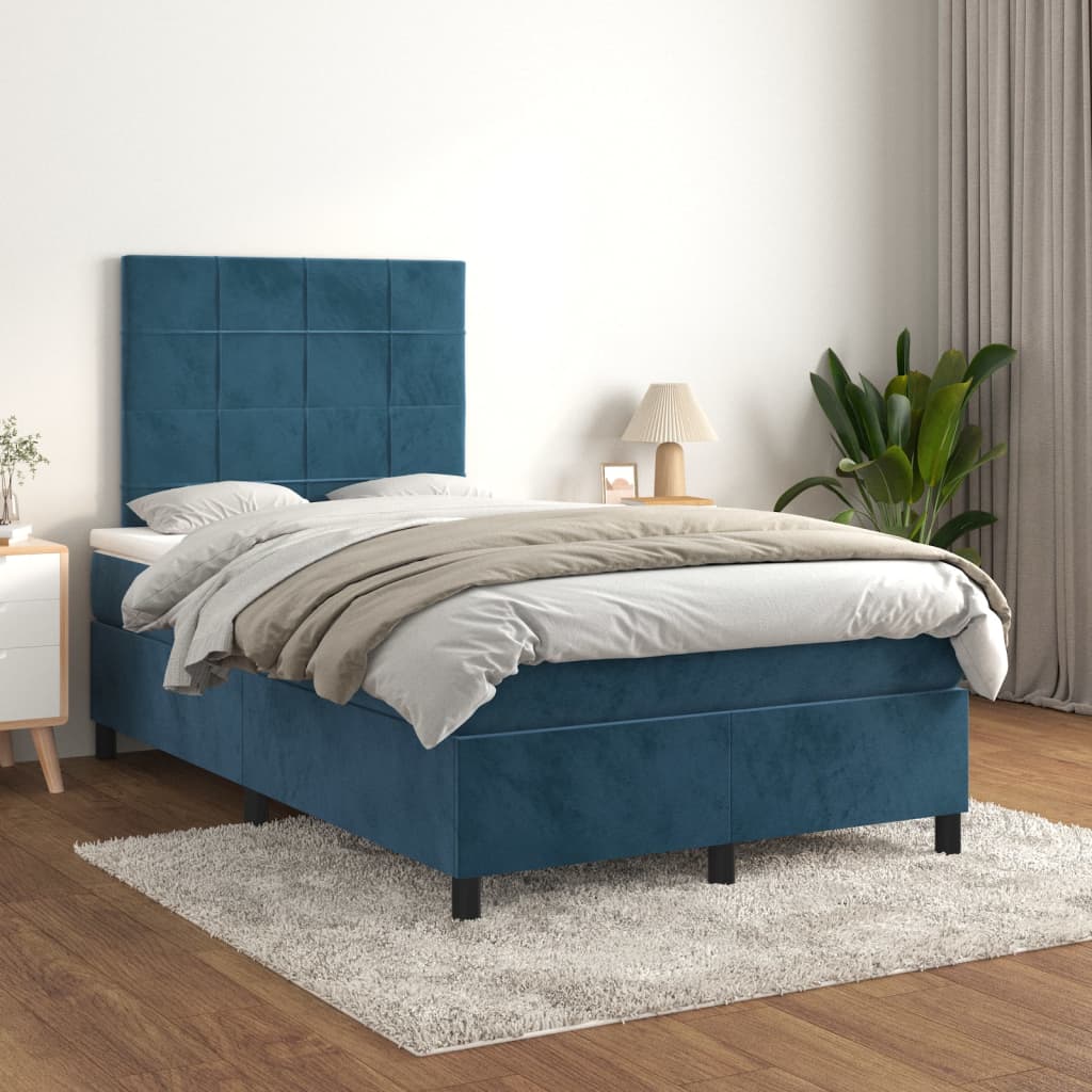 vidaXL Cama boxspring com colchão 120x200 cm veludo azul-escuro