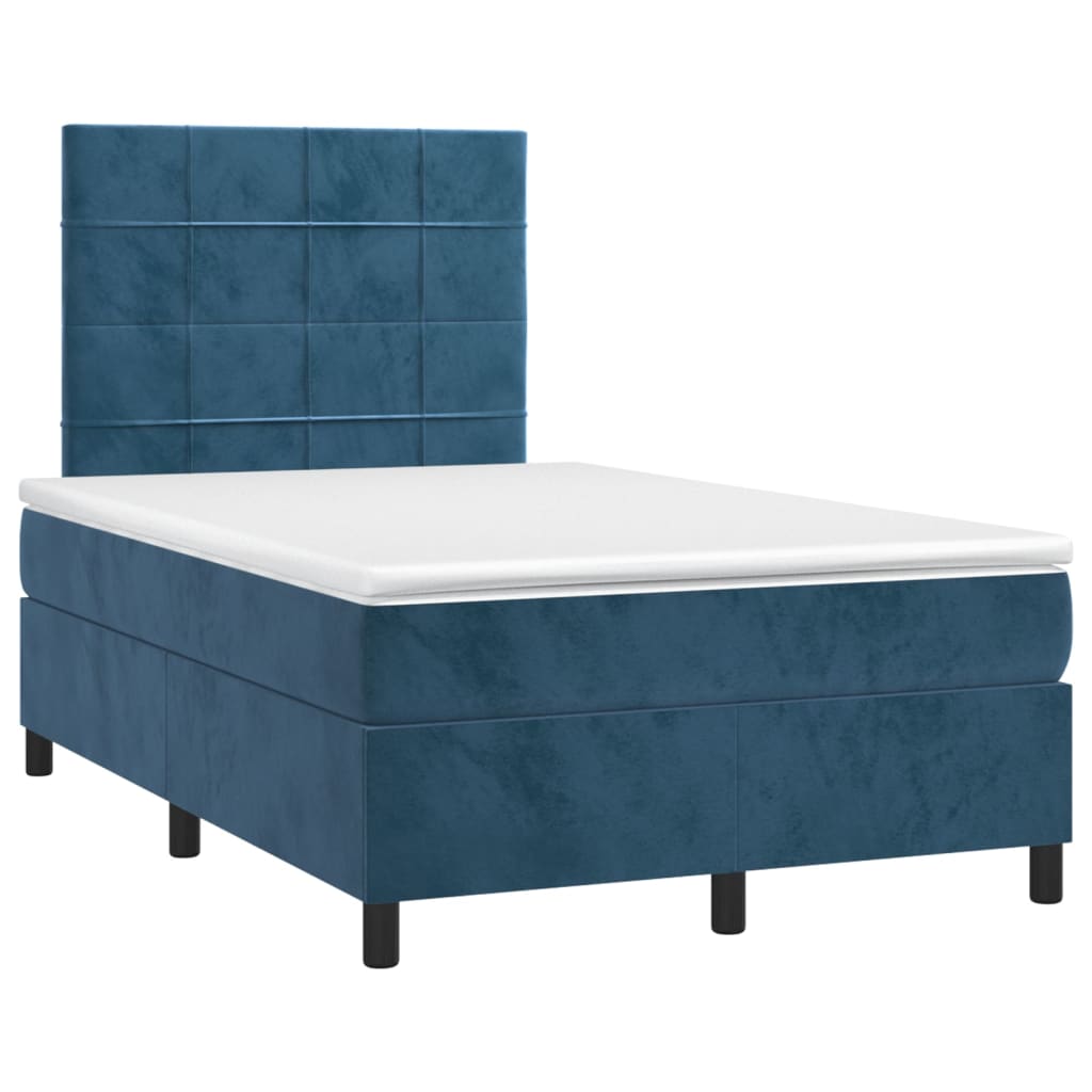 vidaXL Cama boxspring com colchão 120x200 cm veludo azul-escuro