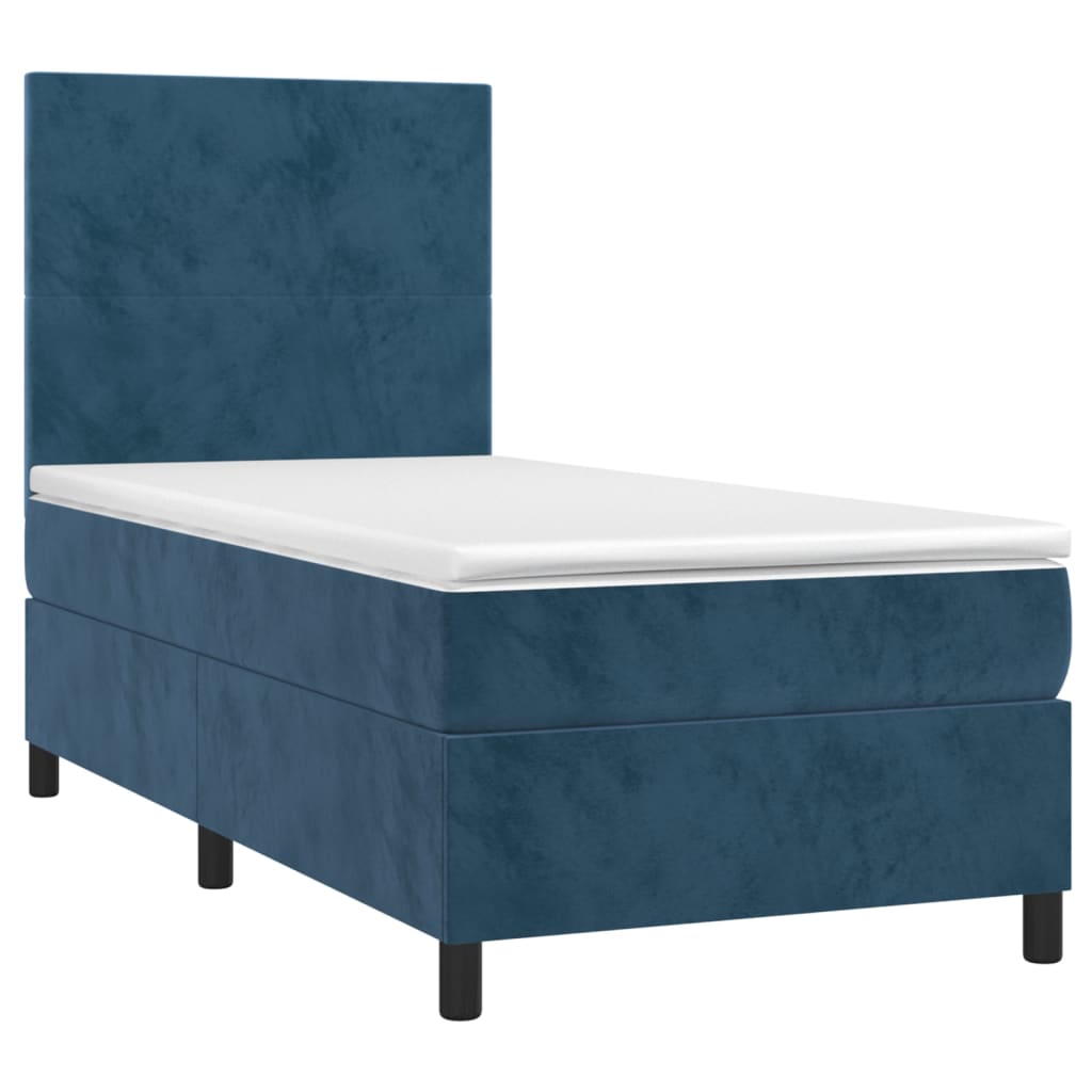 vidaXL Cama com molas/colchão 100x200 cm veludo azul-escuro