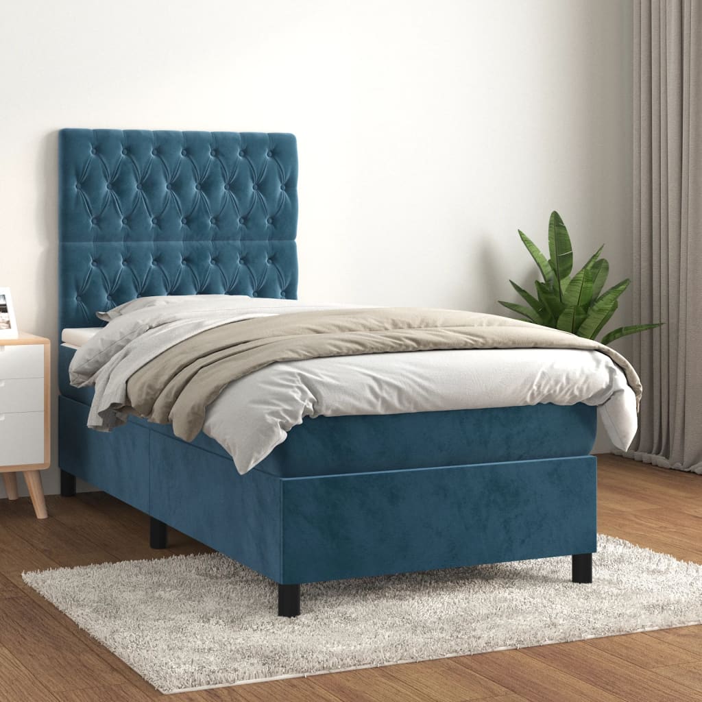 vidaXL Cama com molas/colchão 80x200 cm veludo azul-escuro