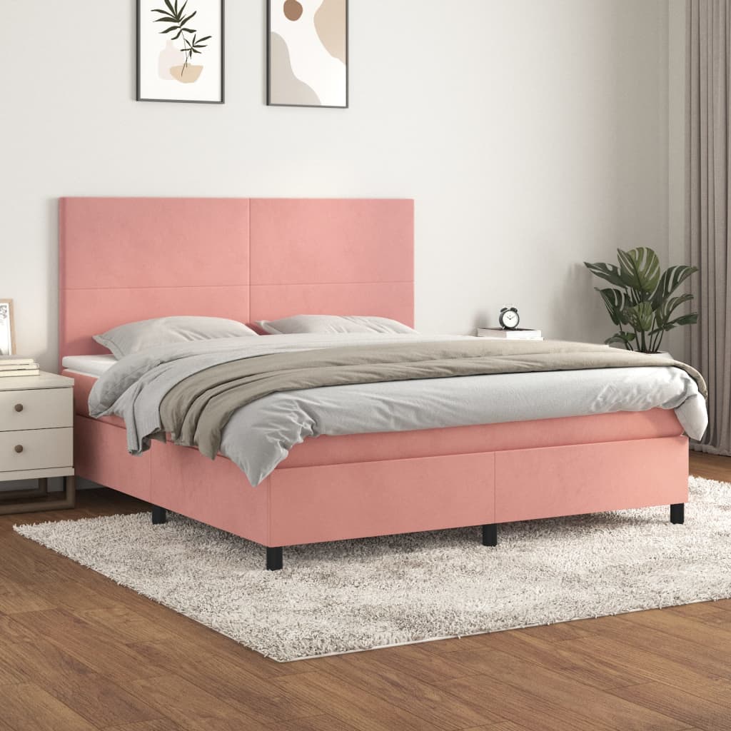 vidaXL Cama com molas/colchão 160x200 cm veludo rosa