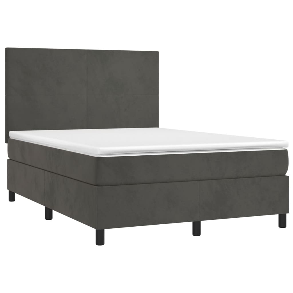 vidaXL Cama com molas/colchão 140x190 cm veludo cinzento-escuro