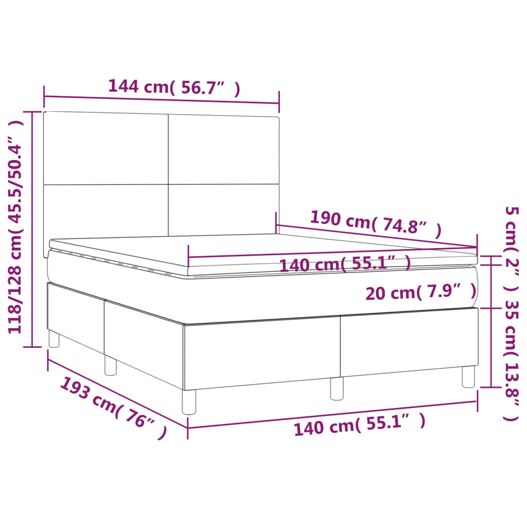 vidaXL Cama com molas/colchão 140x190 cm veludo cinzento-escuro