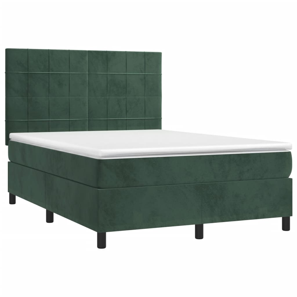 vidaXL Cama com molas/colchão 140x190 cm veludo verde-escuro