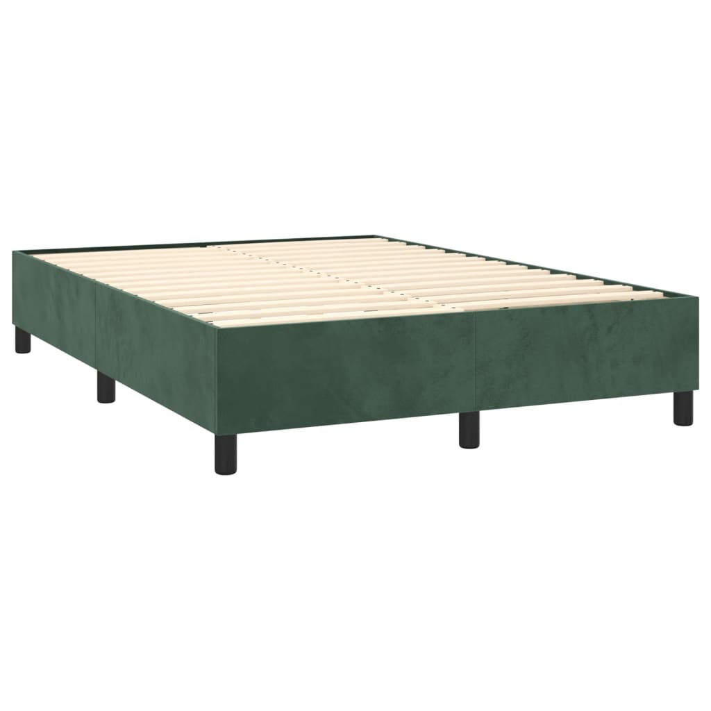 vidaXL Cama com molas/colchão 140x190 cm veludo verde-escuro