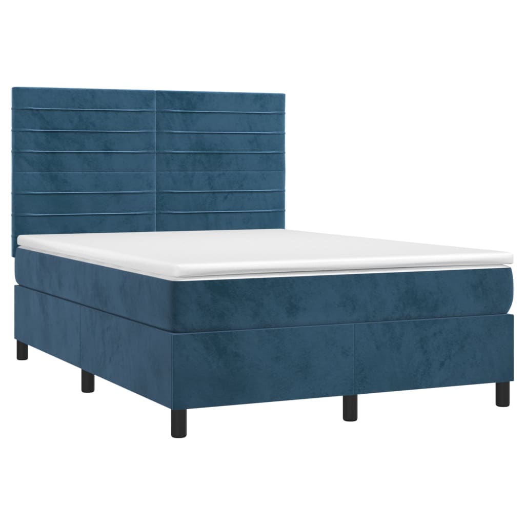 vidaXL Cama com molas/colchão 140x190 cm veludo azul-escuro