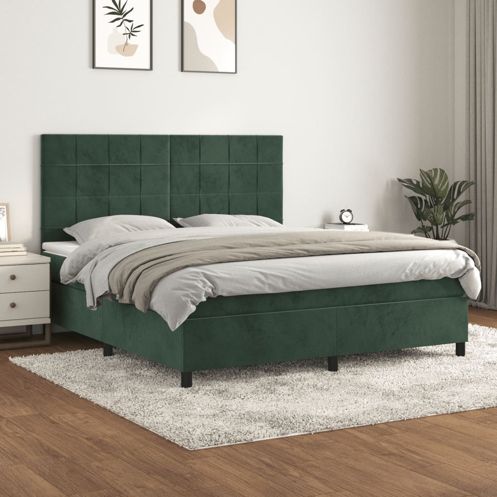 vidaXL Cama com molas/colchão 160x200 cm veludo verde-escuro