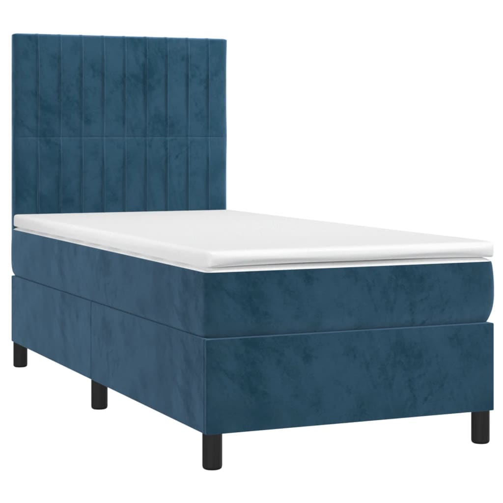 vidaXL Cama com molas/colchão 90x200 cm veludo azul-escuro