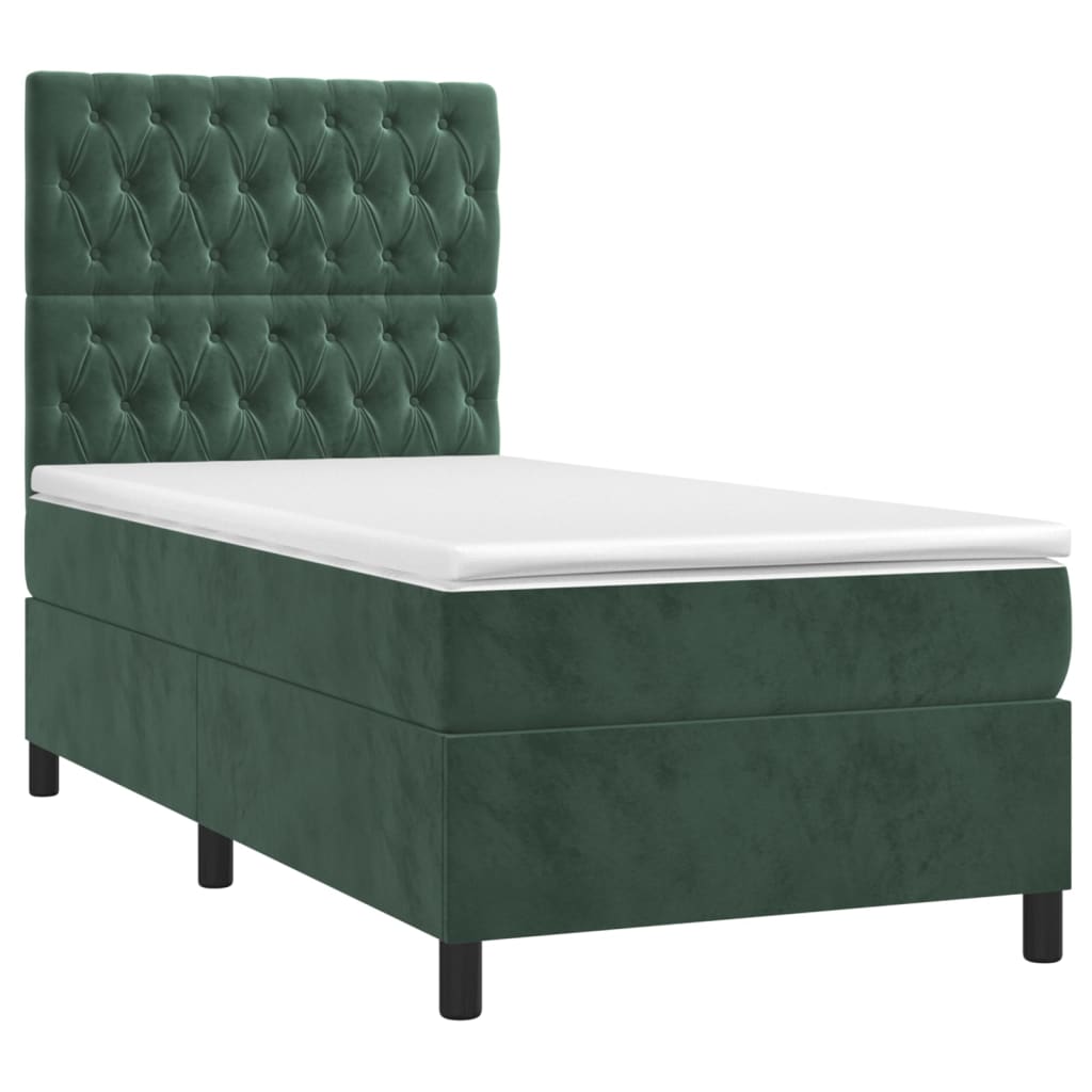 vidaXL Cama com molas/colchão 90x190 cm veludo verde-escuro