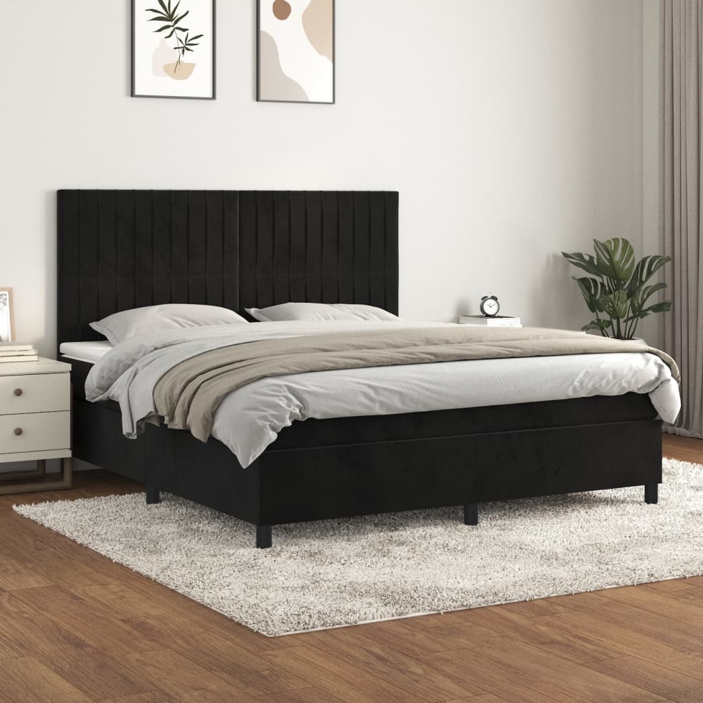 vidaXL Cama com molas/colchão 180x200 cm veludo preto