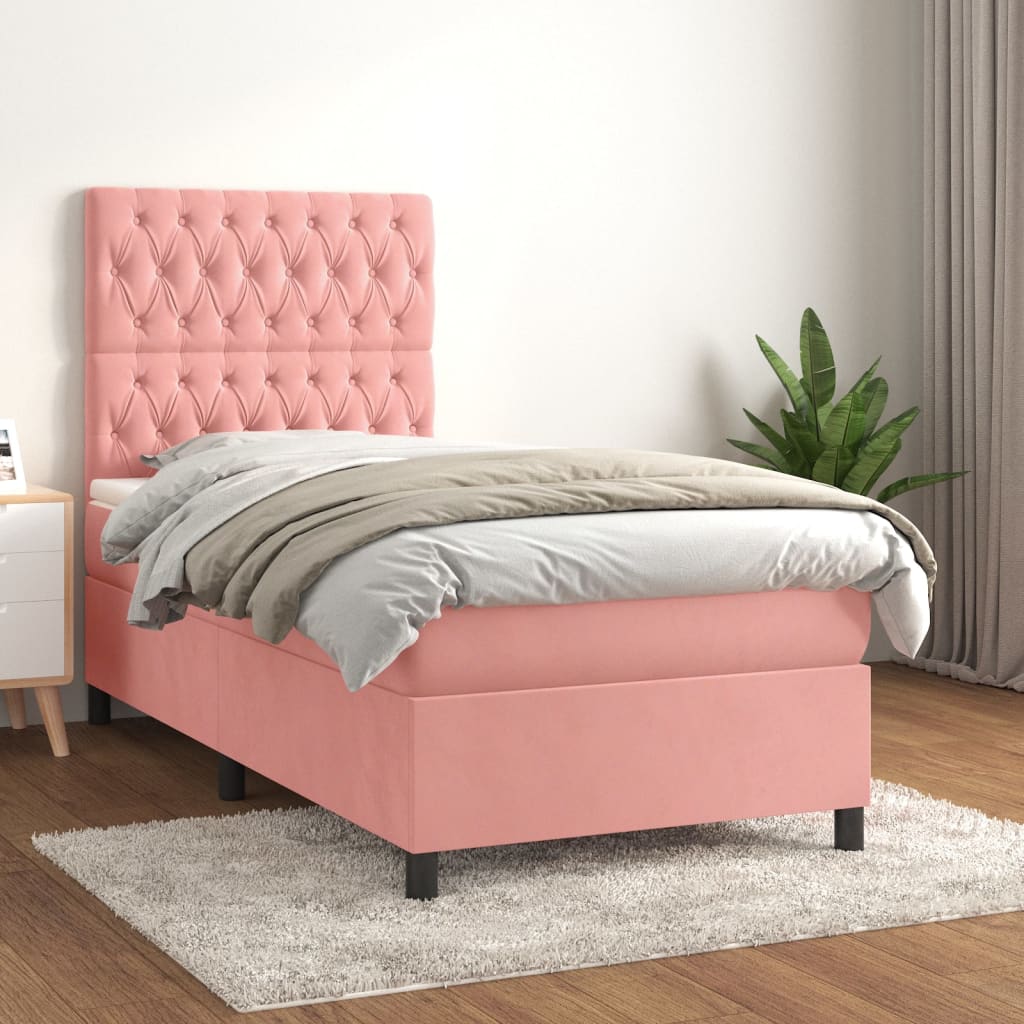 vidaXL Cama com molas/colchão 90x200 cm veludo rosa