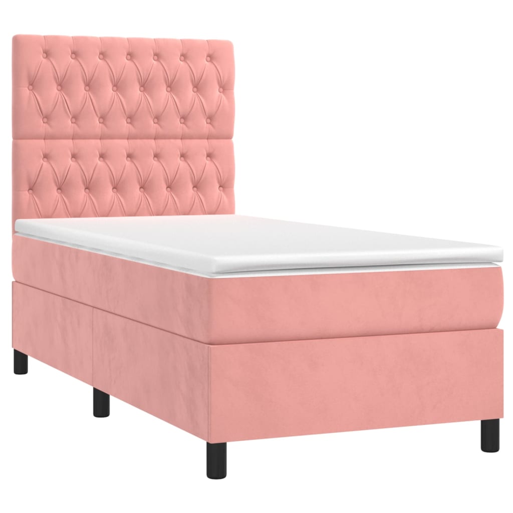 vidaXL Cama com molas/colchão 90x200 cm veludo rosa