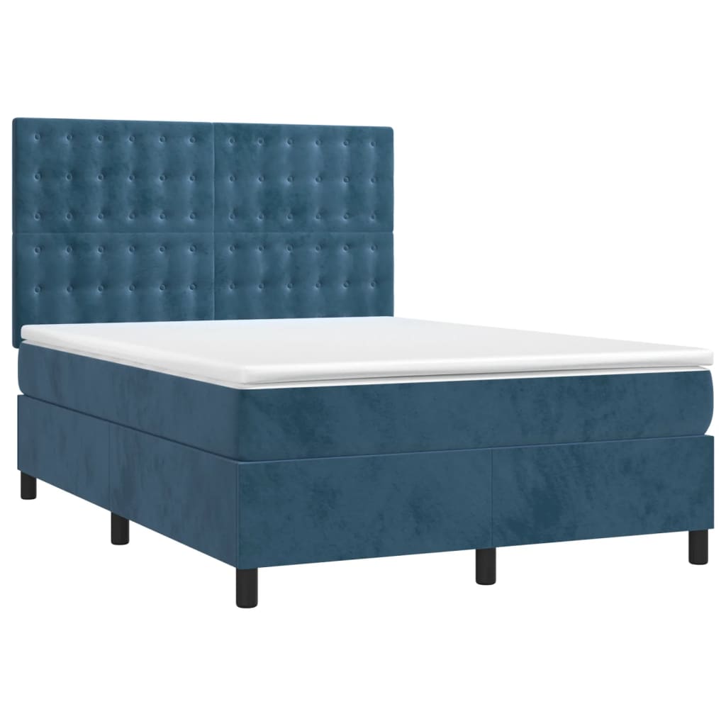 vidaXL Cama com molas/colchão 140x190 cm veludo azul-escuro