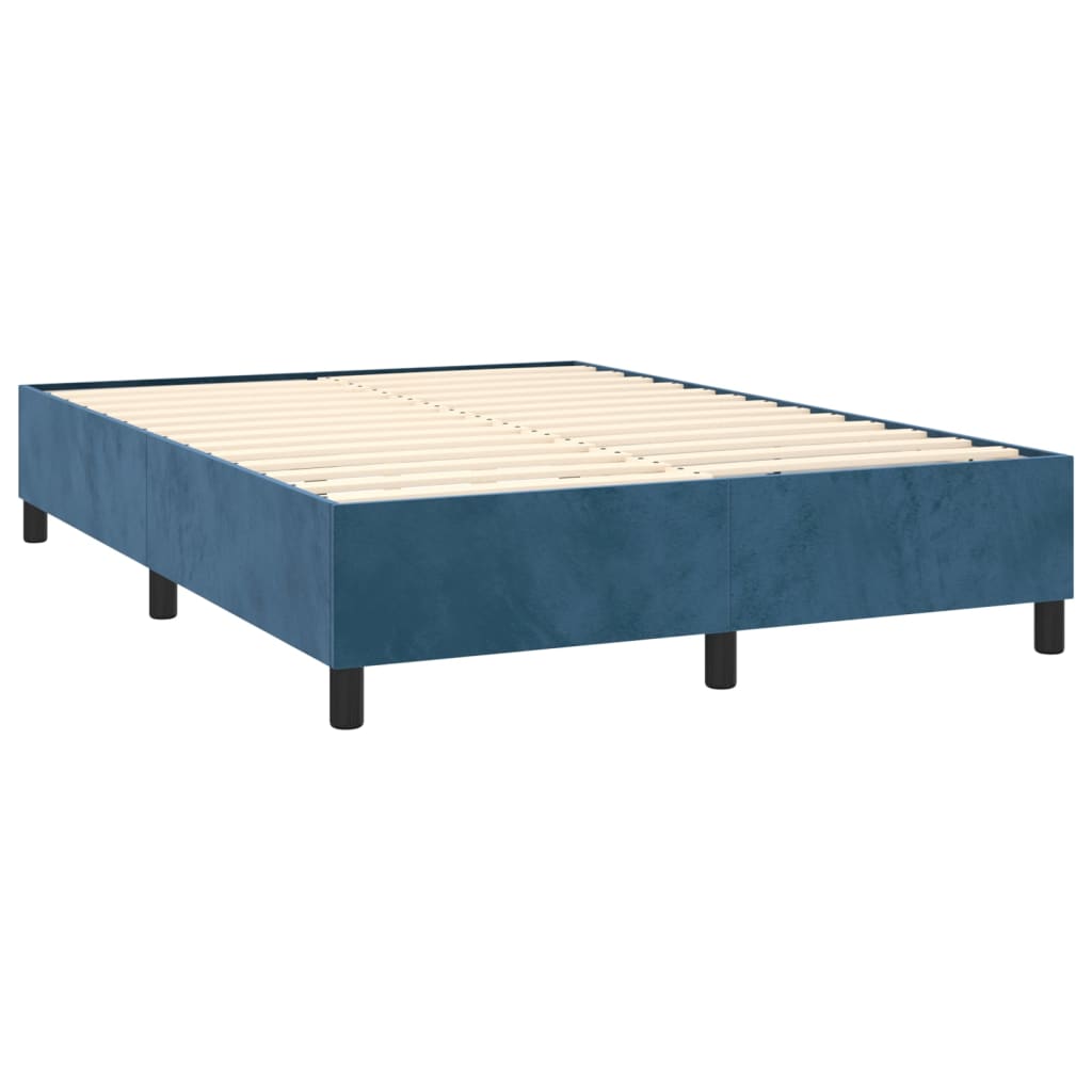 vidaXL Cama com molas/colchão 140x190 cm veludo azul-escuro