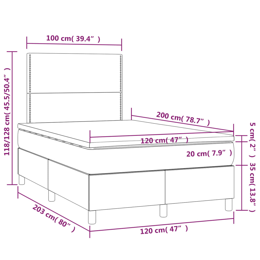 vidaXL Cama boxspring com colchão 120x200 cm veludo cinzento-escuro