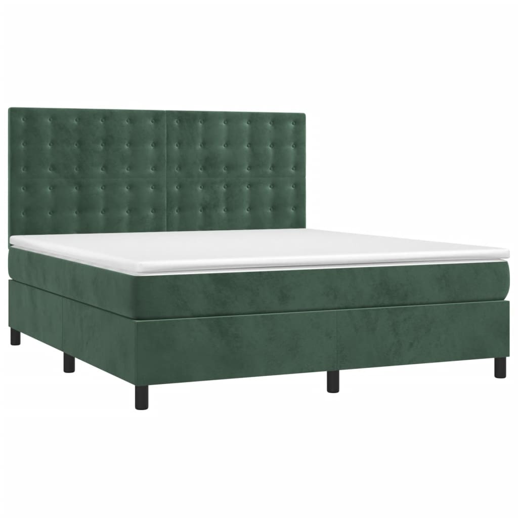 vidaXL Cama com molas/colchão 180x200 cm veludo verde-escuro