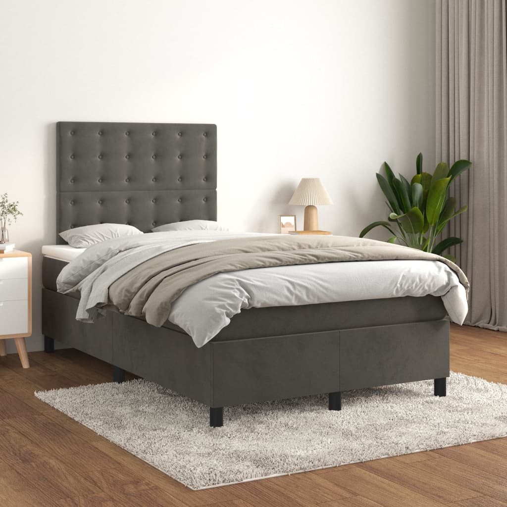 vidaXL Cama boxspring com colchão 120x200 cm veludo cinzento-escuro