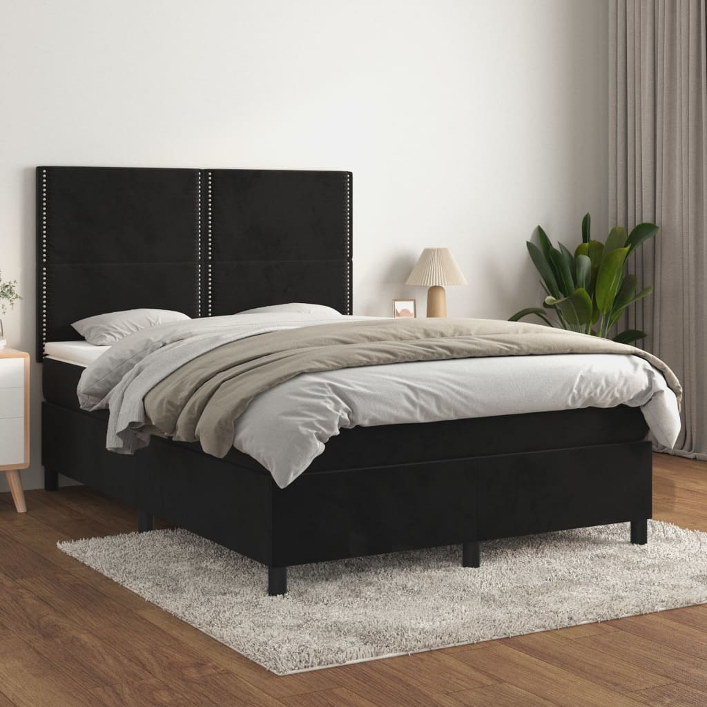 vidaXL Cama com molas/colchão 140x190 cm veludo preto