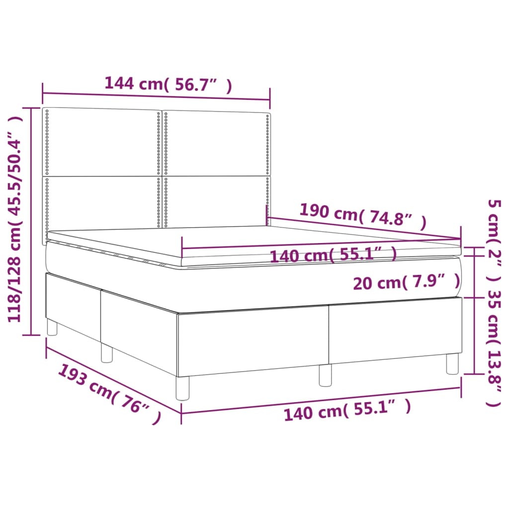 vidaXL Cama com molas/colchão 140x190 cm veludo preto