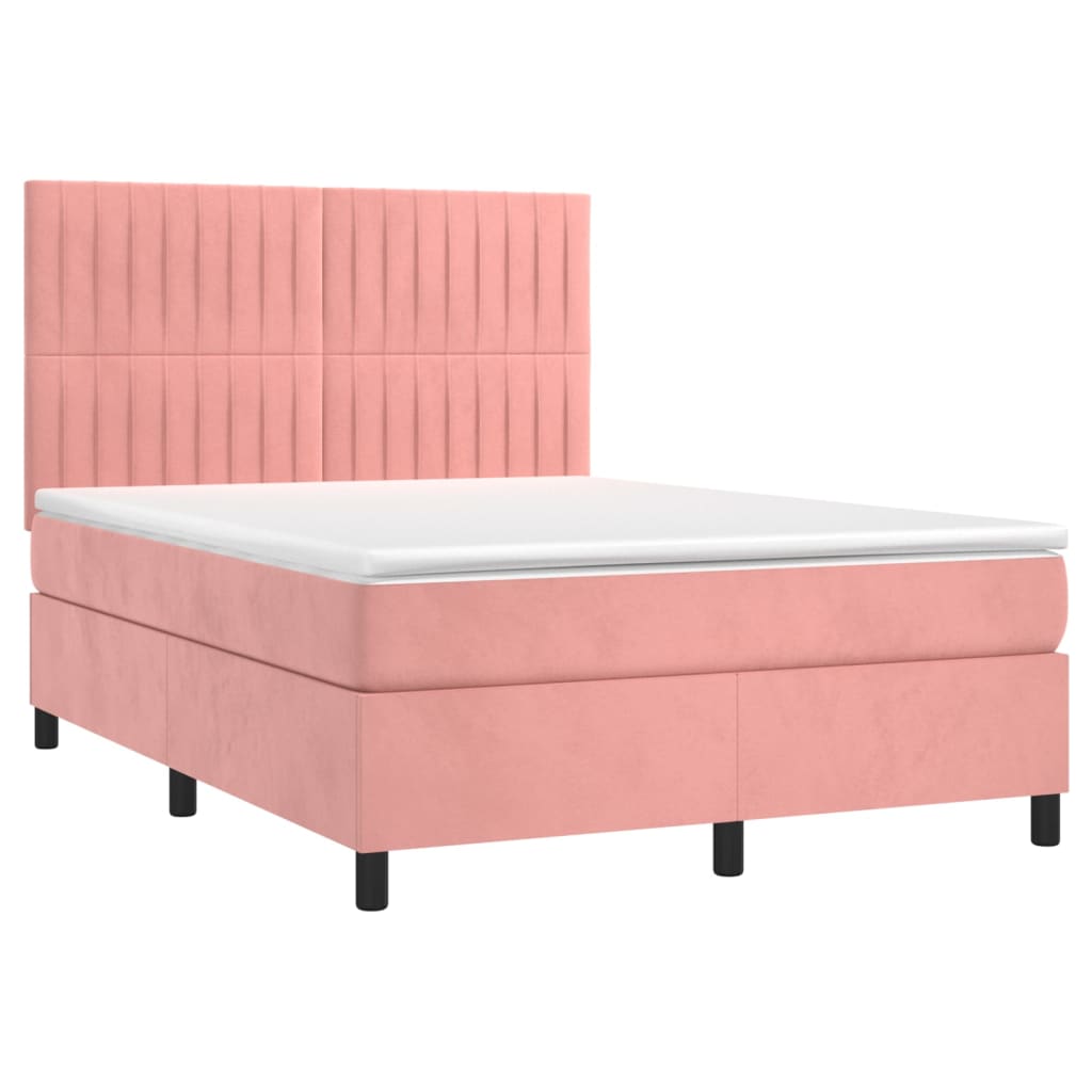 vidaXL Cama com molas/colchão 140x190 cm veludo rosa