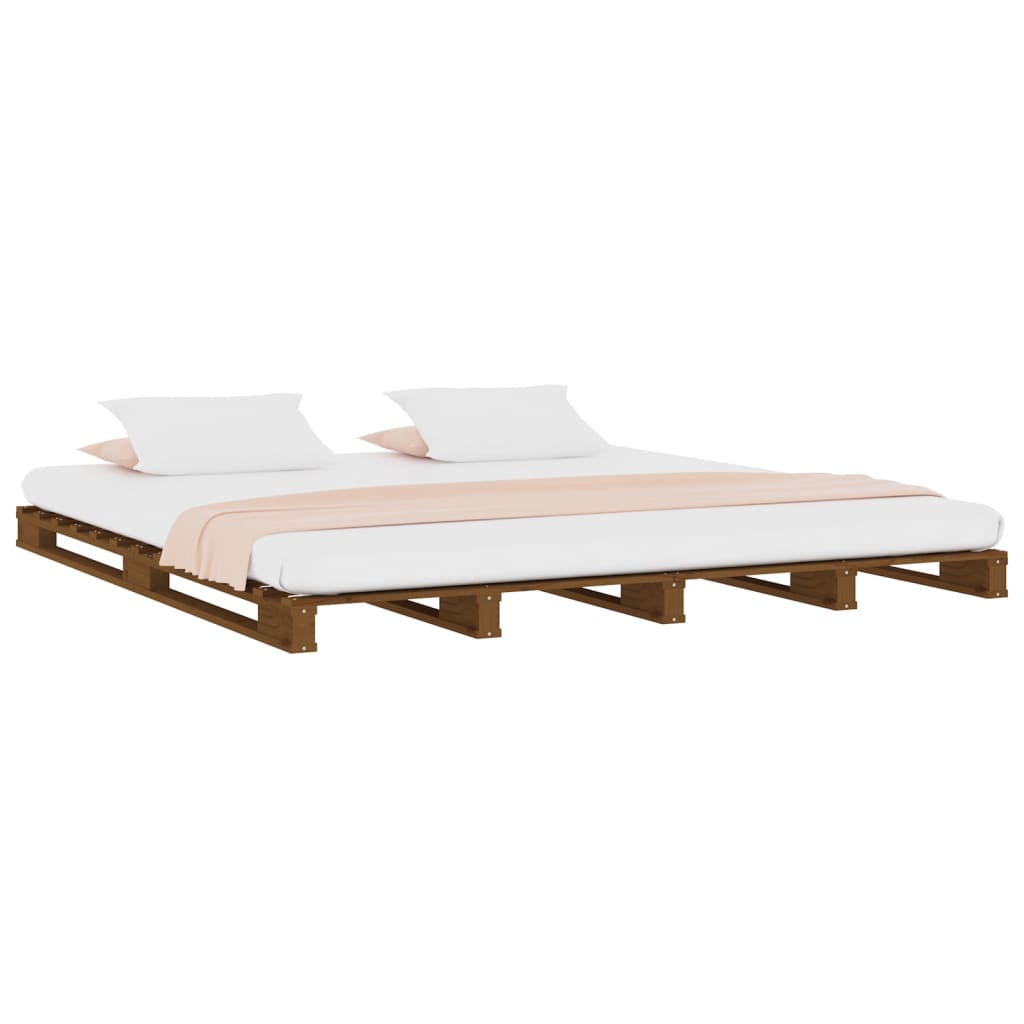 vidaXL Cama de paletes pequena de casal 120x190 cm pinho castanho mel