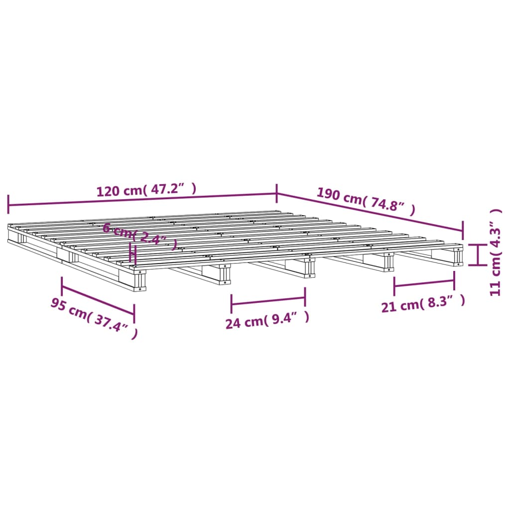 vidaXL Cama de paletes pequena de casal 120x190 cm pinho castanho mel