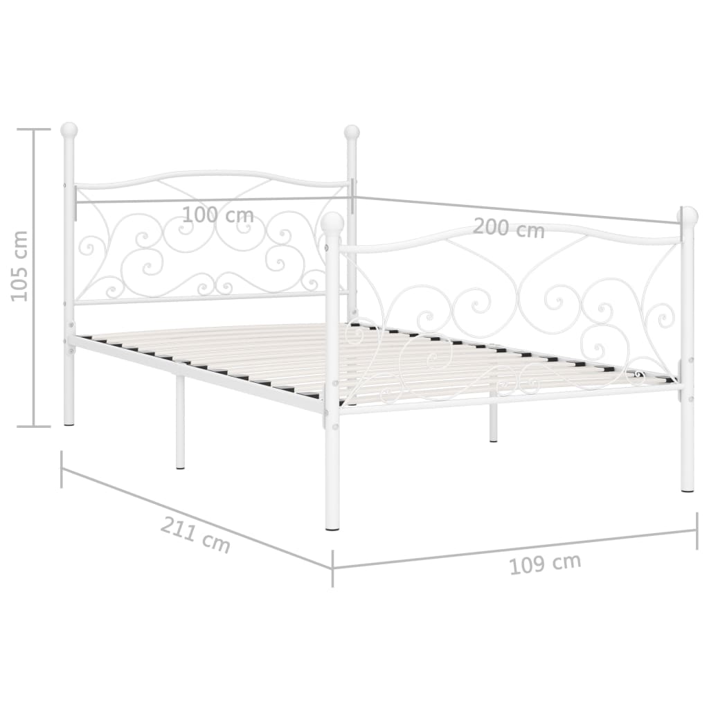 vidaXL Estrutura de cama com estrado de ripas 100x200 cm metal branco