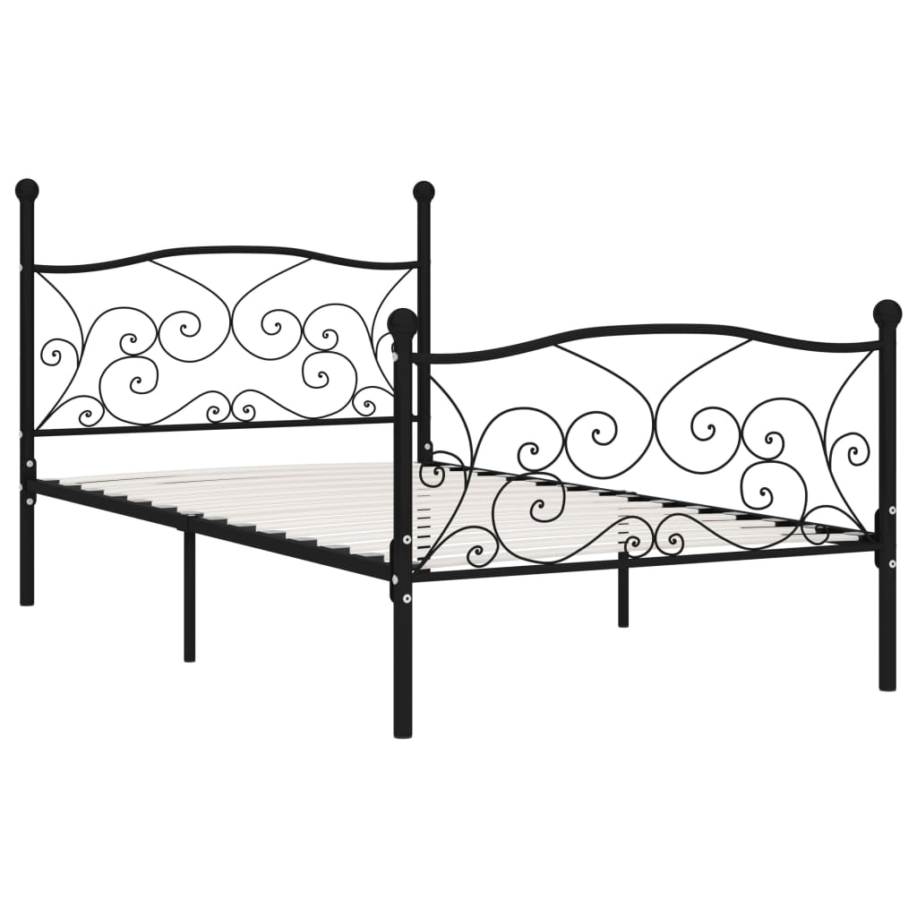 vidaXL Estrutura de cama com estrado de ripas 100x200 cm metal preto