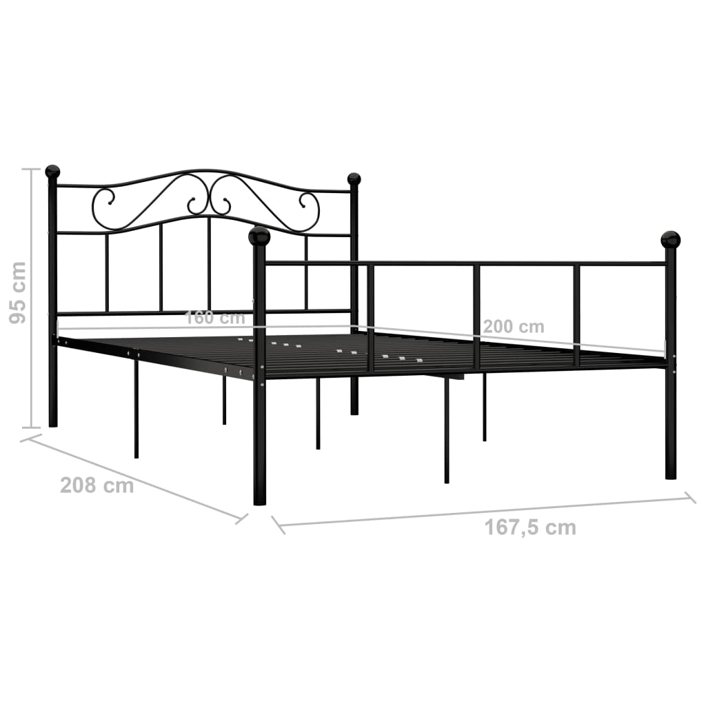 vidaXL Estrutura de cama em metal preto 160x200 cm