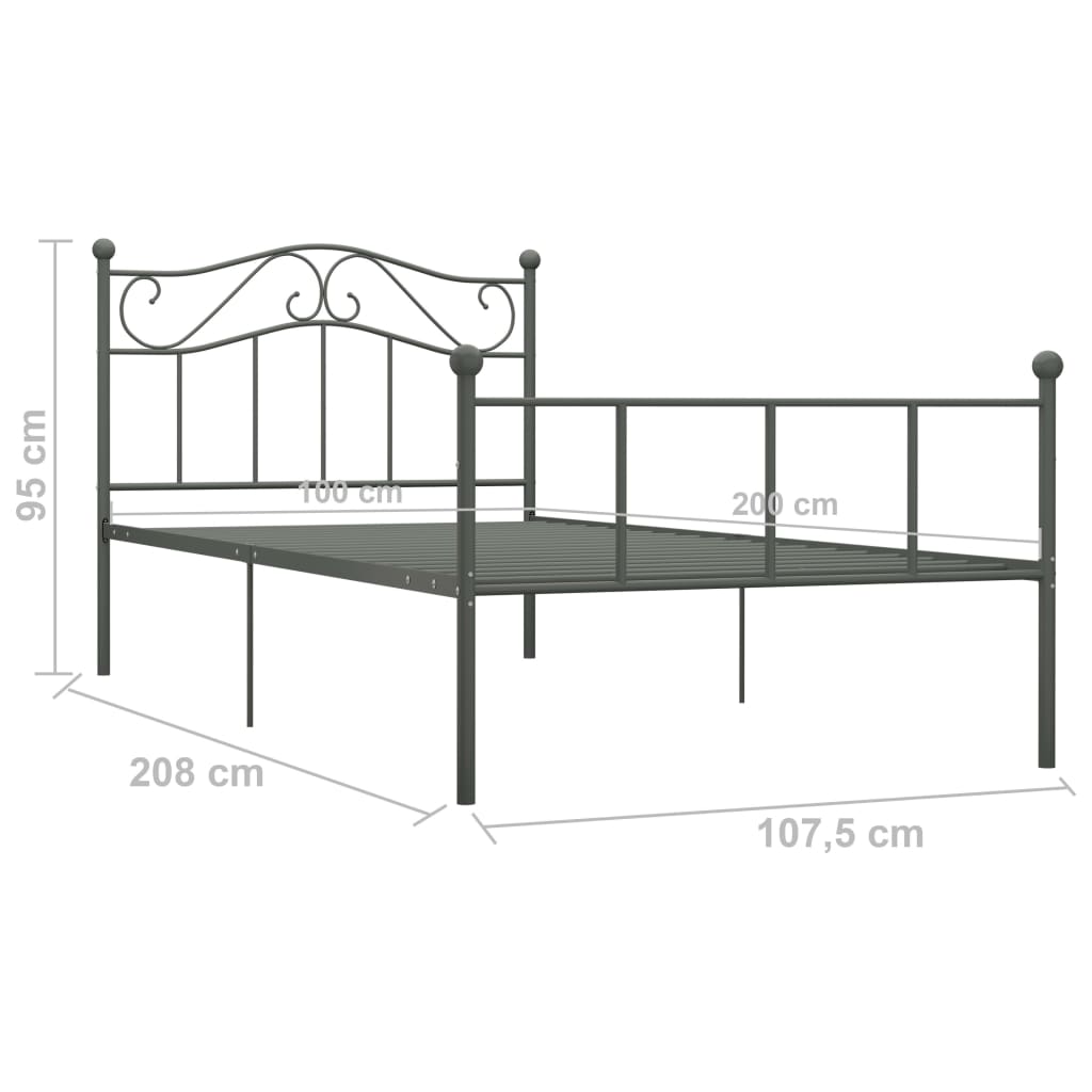 vidaXL Estrutura de cama 100x200 cm metal cinzento