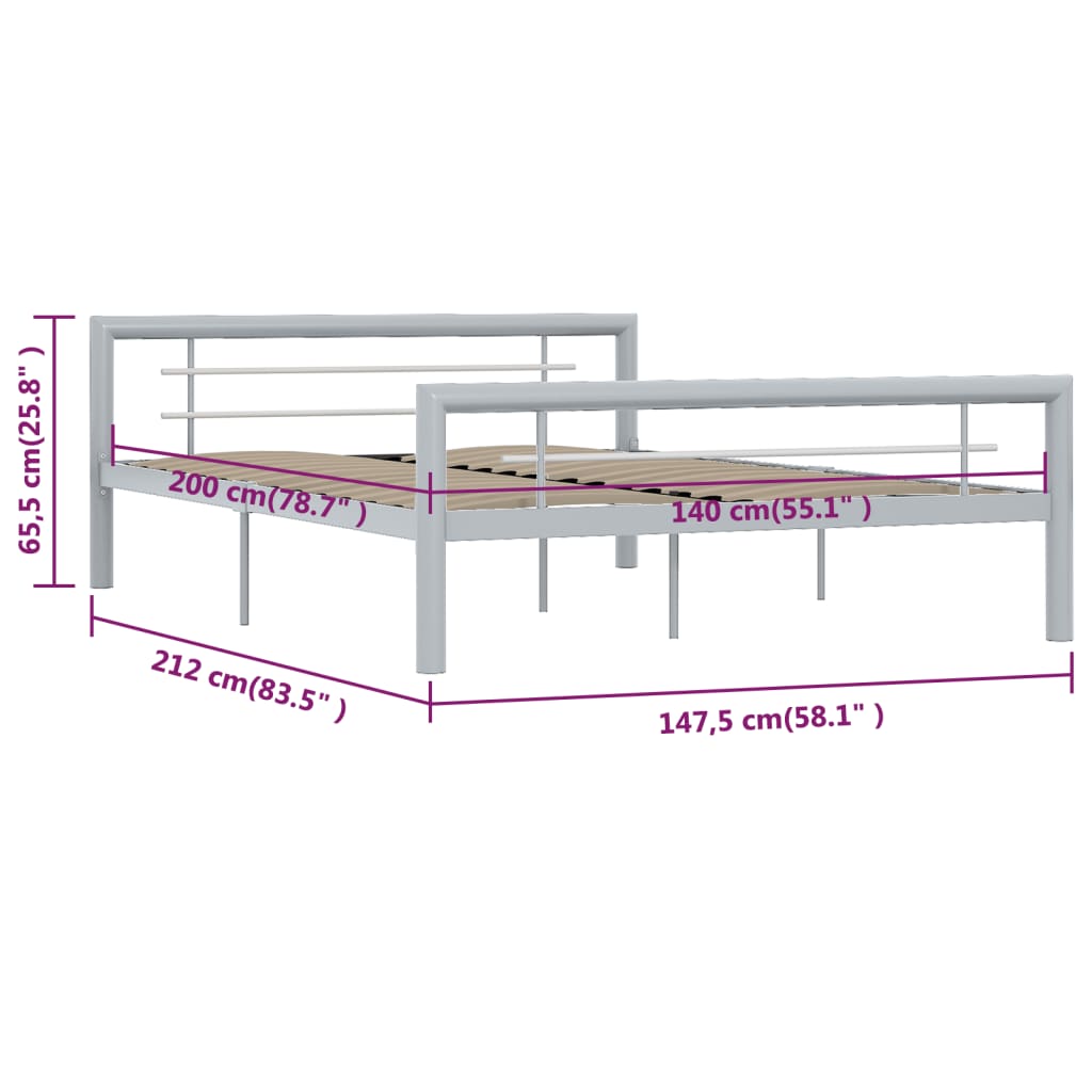 vidaXL Estrutura de cama 140x200 cm metal cinzento e branco