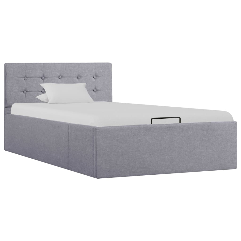 vidaXL Cama hidráulica c/ arrumação 100x200cm tecido cinza-claro