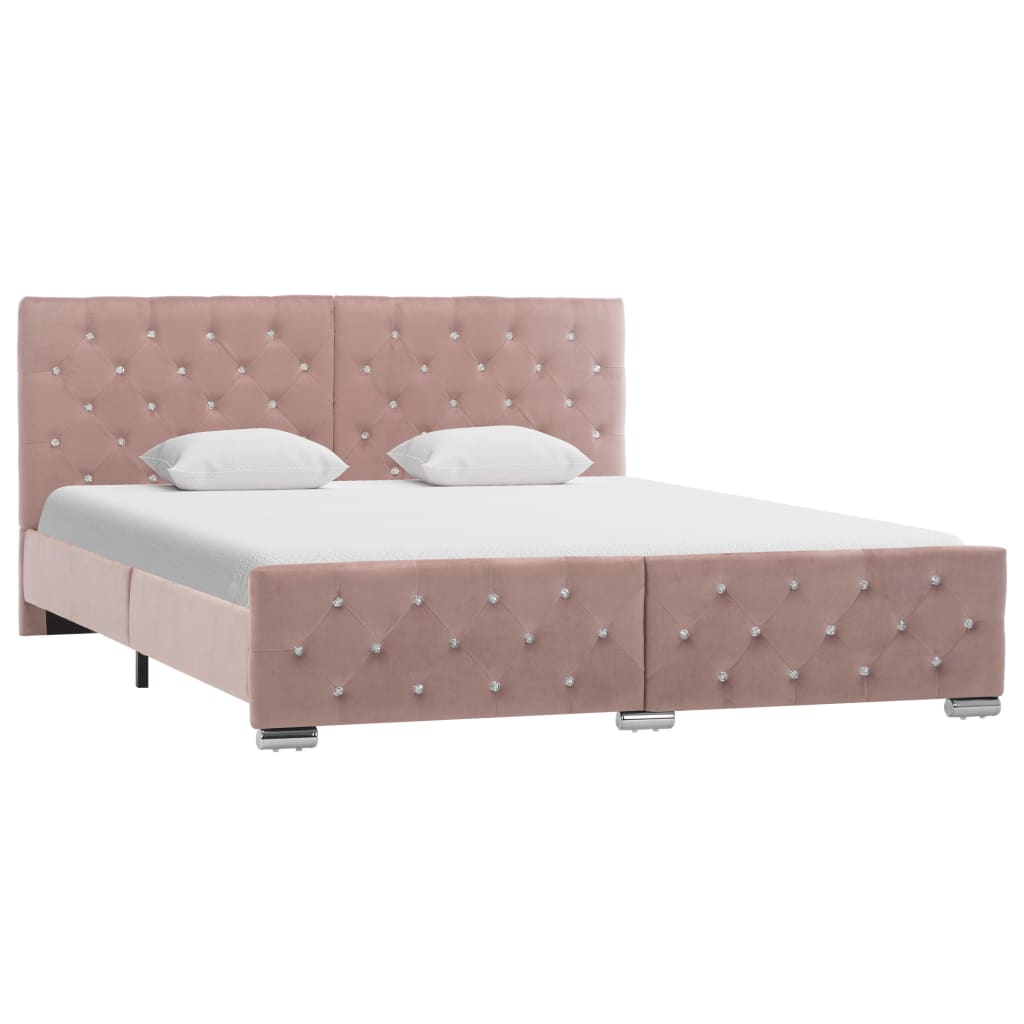 vidaXL Estrutura de cama 160x200 cm veludo rosa