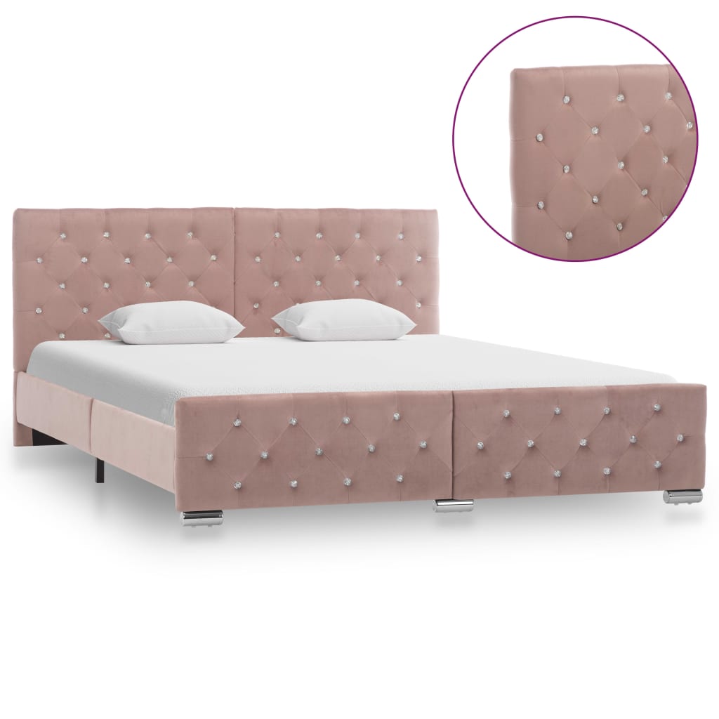 vidaXL Estrutura de cama 160x200 cm veludo rosa