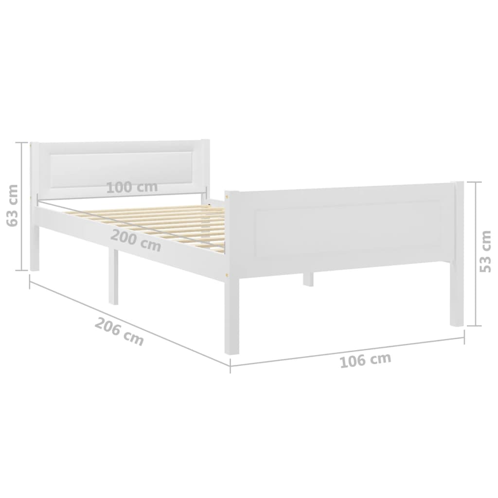 vidaXL Estrutura de cama 100x200 cm madeira pinho maciço branco