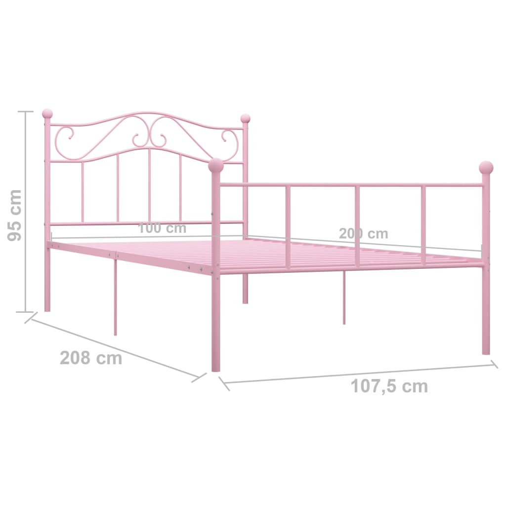 vidaXL Estrutura de cama 100x200 cm metal rosa