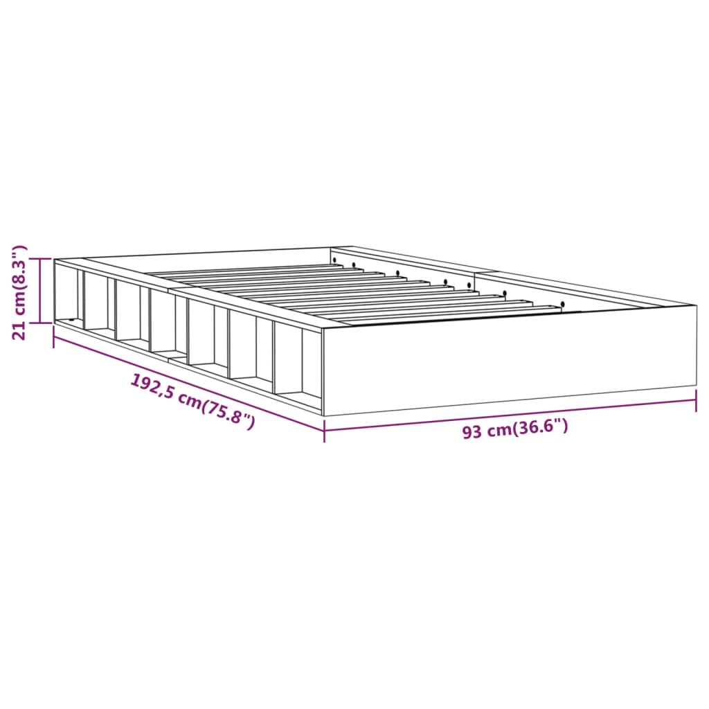 vidaXL Estrutura de cama pequena solteiro 75x190 cm madeira maciça