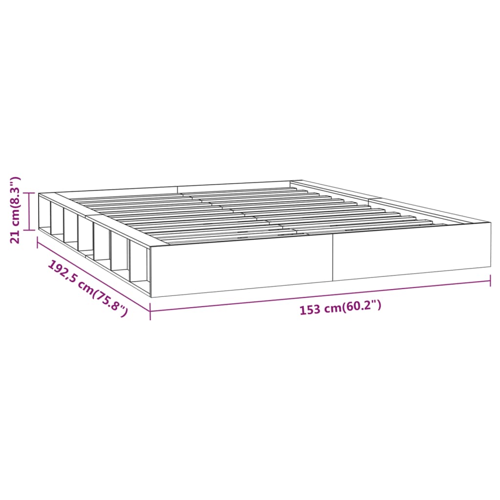 vidaXL Estrutura de cama casal 135x190 cm madeira maciça cinzento