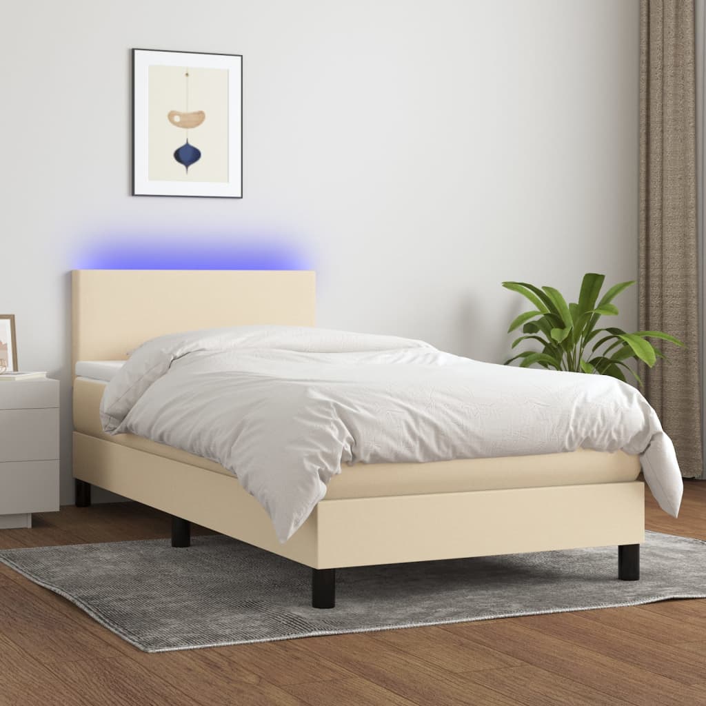 vidaXL Cama box spring c/ colchão e LED 80x200 cm tecido cor creme