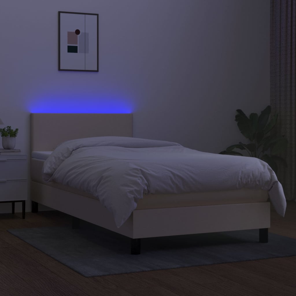 vidaXL Cama box spring c/ colchão e LED 80x200 cm tecido cor creme