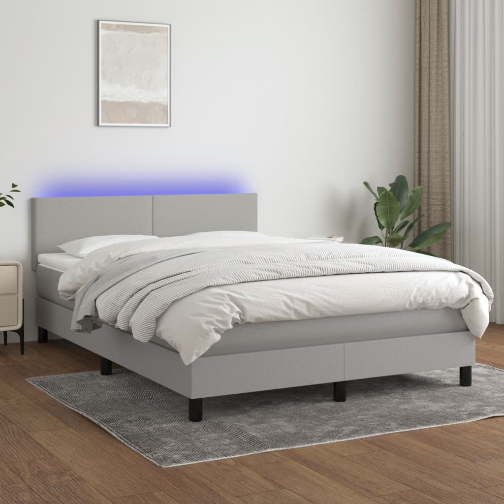 vidaXL Cama box spring c/ colchão e LED 140x190 cm tecido cinza-claro