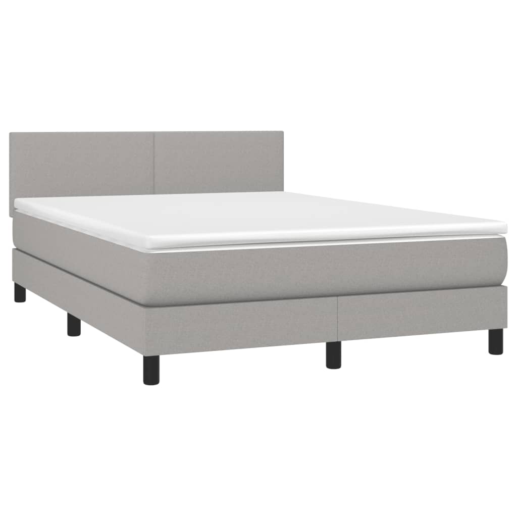 vidaXL Cama box spring c/ colchão e LED 140x190 cm tecido cinza-claro