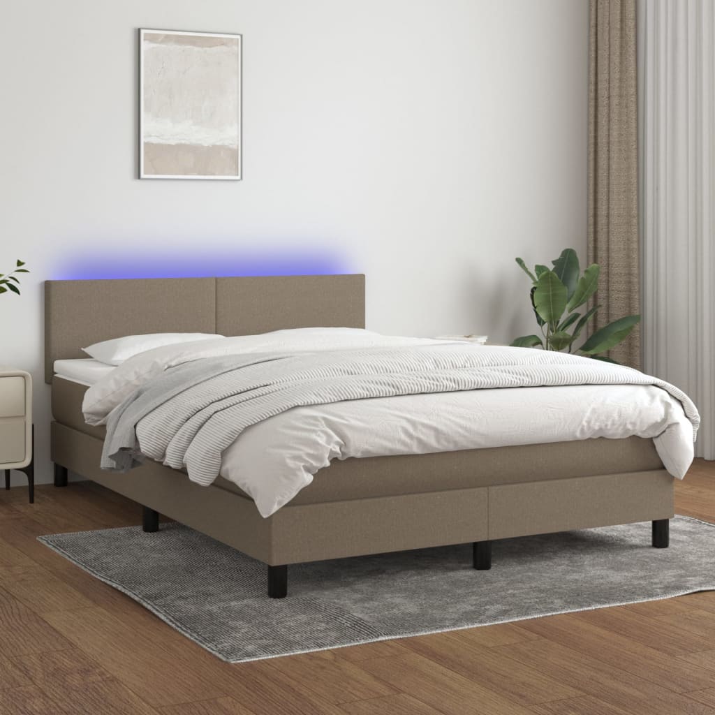 vidaXL Cama box spring colchão/LED 140x200 cm tecido cinza-acastanhado