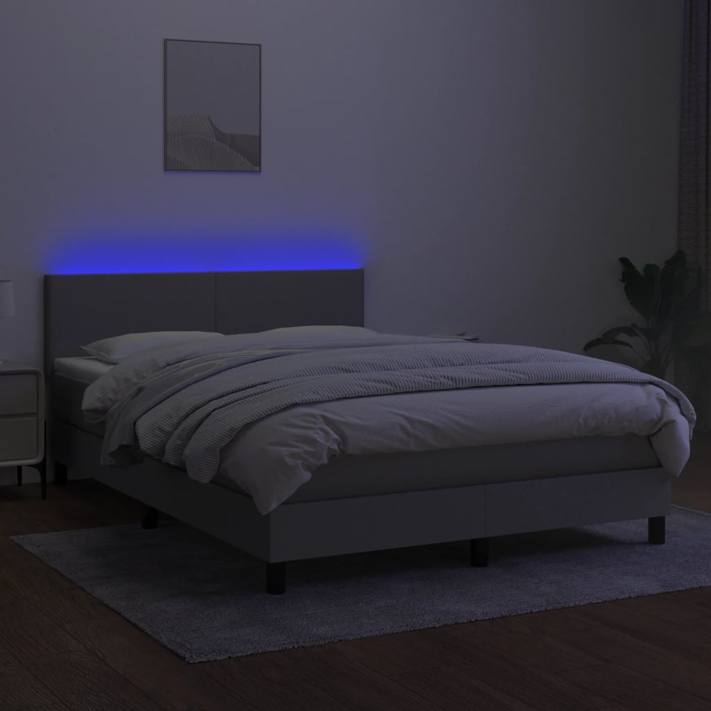 vidaXL Cama box spring c/ colchão e LED 140x190 cm tecido cinza-claro