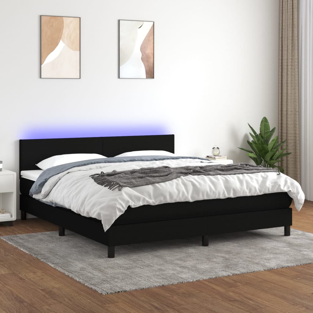 vidaXL Cama box spring c/ colchão e LED 180x200 cm tecido preto