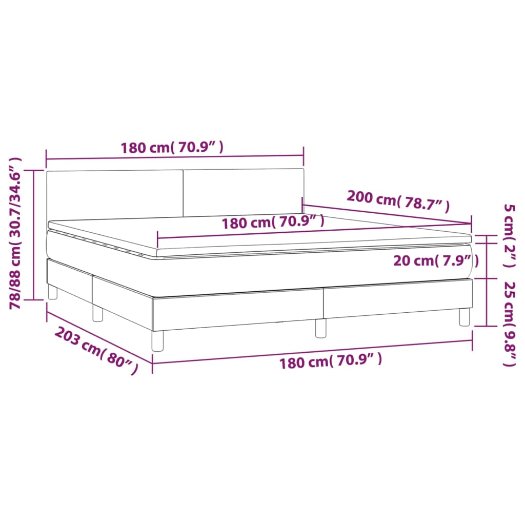 vidaXL Cama box spring c/ colchão e LED 180x200 cm tecido preto