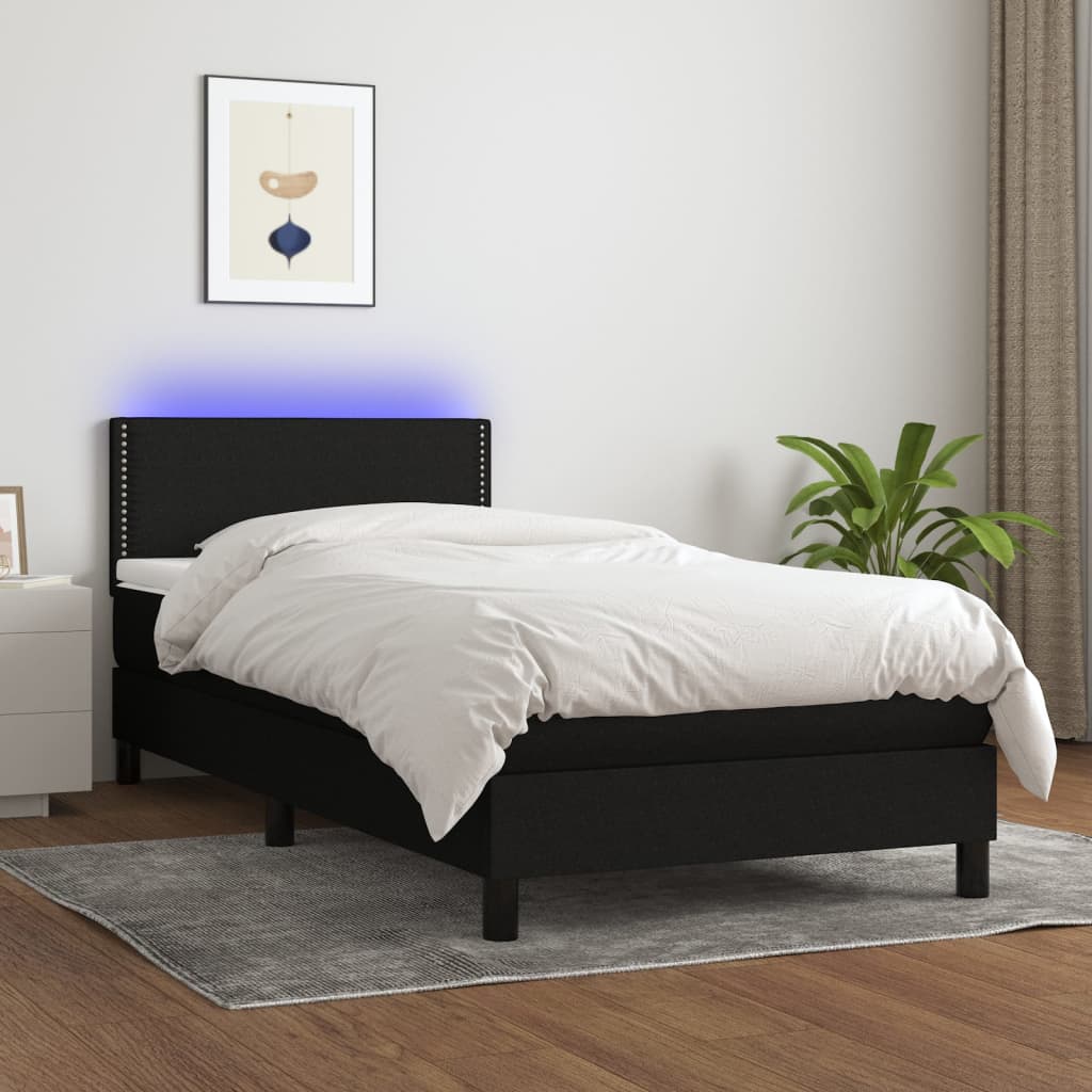 vidaXL Cama box spring c/ colchão e LED 100x200 cm tecido preto