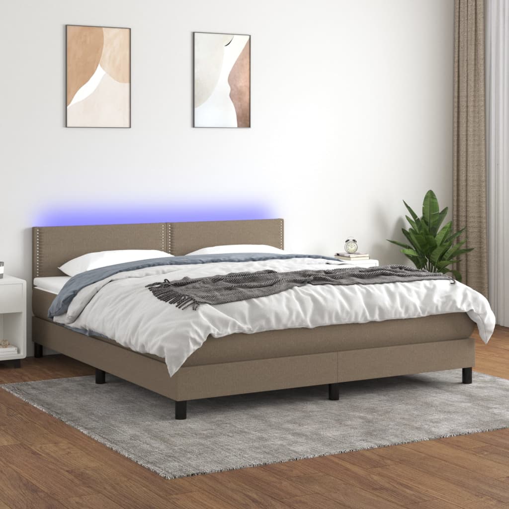 vidaXL Cama box spring colchão/LED 180x200cm tecido cinza-acastanhado